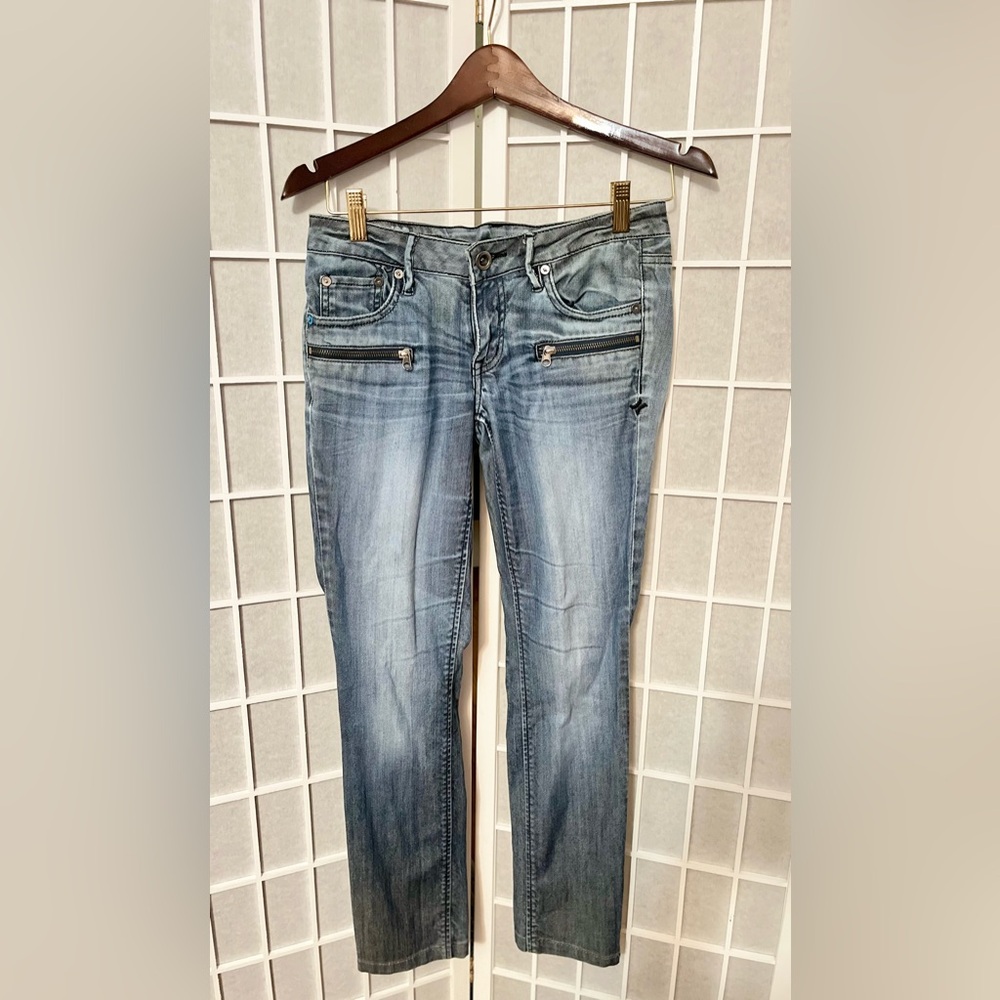 Hurley Super Skinny Stretch Jeans Womens Size 5 Zip Pocket Blue Distressed 28X30
